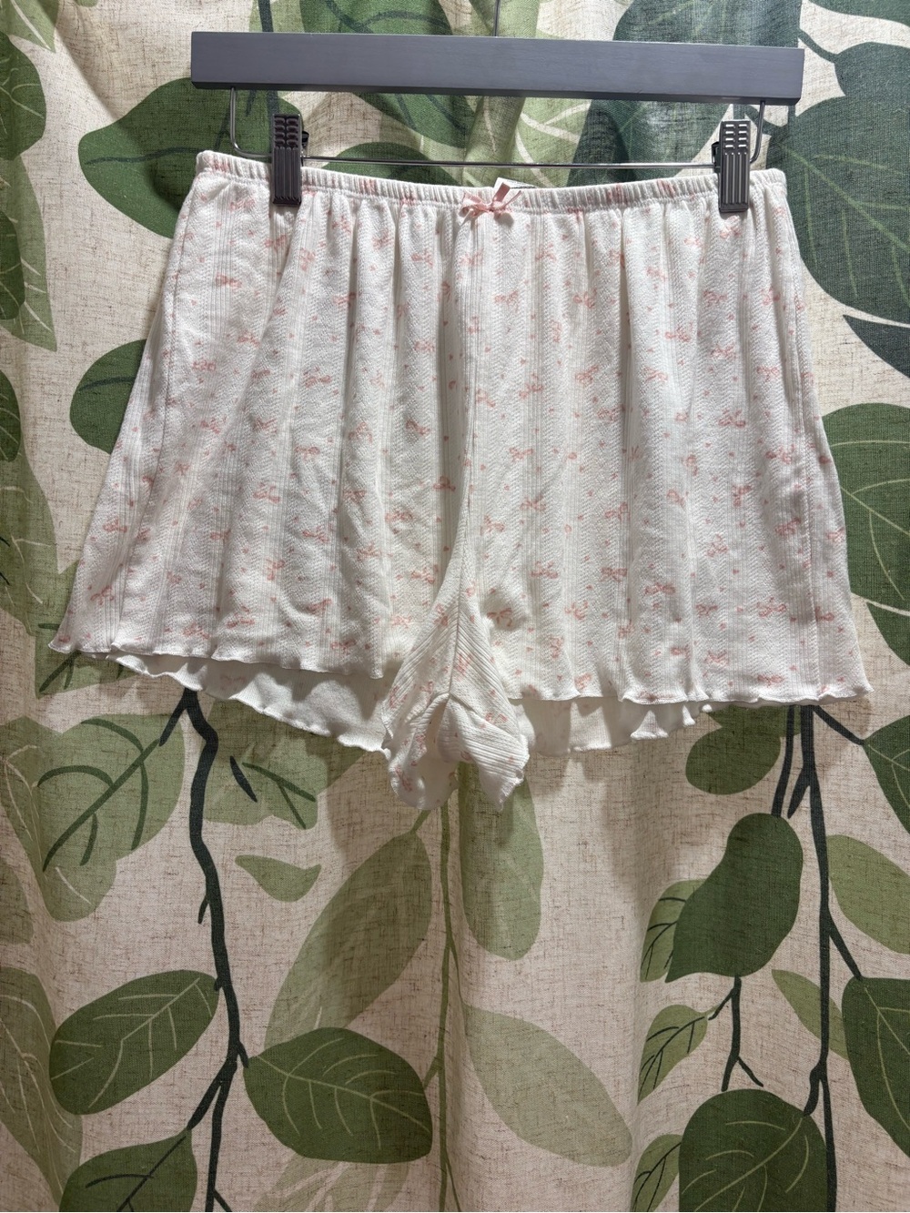 Pink Rose Cream Floral Ruffle Sleep Shorts with Pink Bow